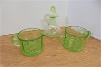 Green Depression Ware Glass Lot Cream, Sugar +