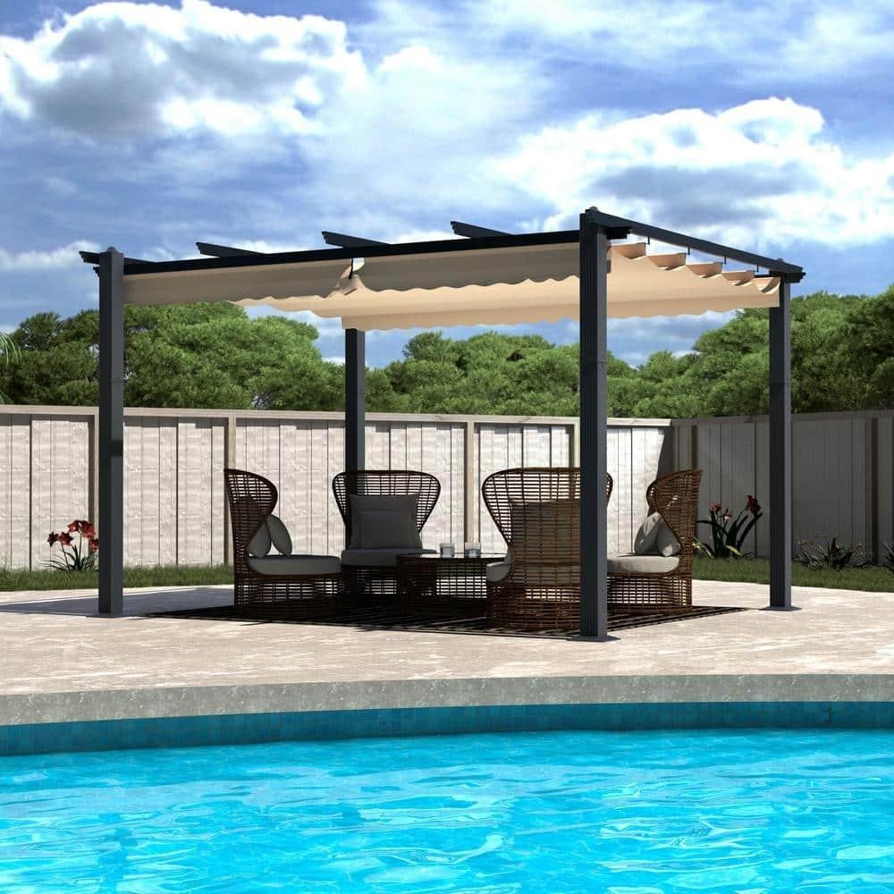 10ft x 10ft Beige Patio Pergola with Canopy