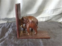 Hand Carved Wood Elephant Book End