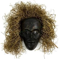 Carved Wood & Straw African Mask