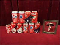 10 Coke Collector's Cans & 6" x 6" Mirror