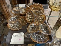 3 leaf clover gold carnival glass candy dish