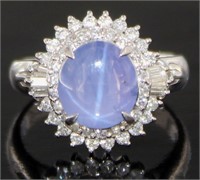 Platinum 3.55 ct Star Sapphire & Diamond Ring