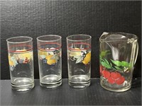 Vintage Corelle glasses & tomato juice pitcher