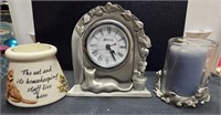 Pewter/Glass Candle Holders-Desk Clock