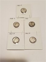 LOT OF 5 HIGH GRADE ROOSEVELT DIMES 48 TO 64