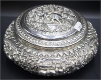 Indian silver repousse silver lidded trinket box