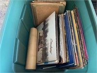 Green tub of assorted albums