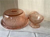 Pink Depression Glass Covered Cheese Server & Cup