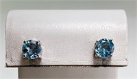 Sterling Faceted Blue Topaz Stud Earrings 4 Grams