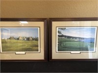2 Framed Golf Pictures St Andrews and Pebble Beach