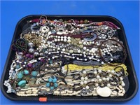 Large Tray of Wearable Vintage Necklaces