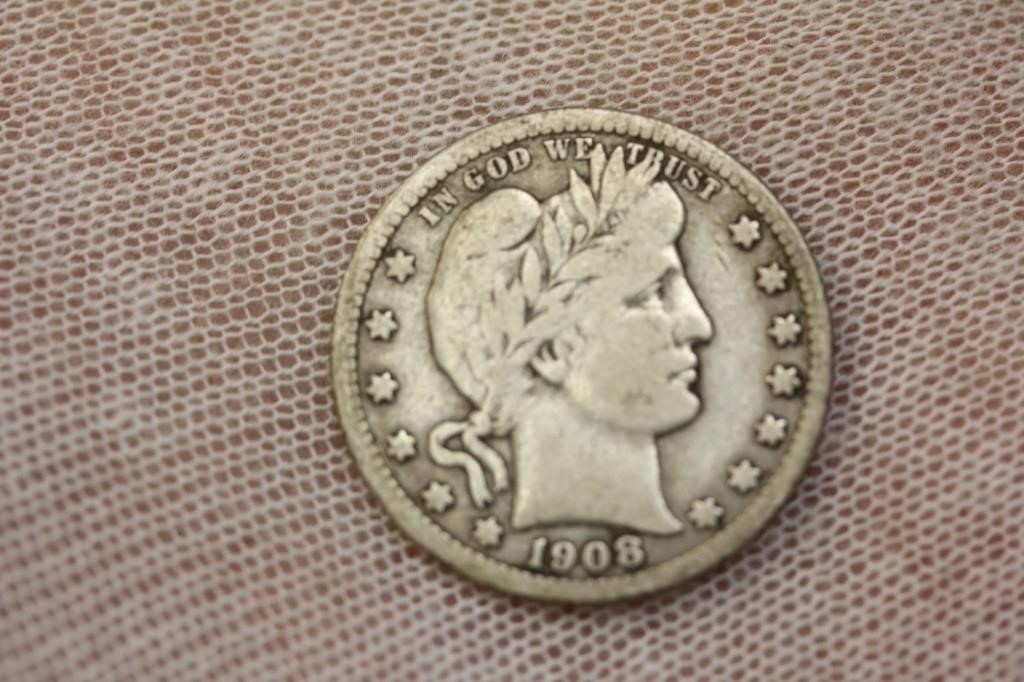 1908 Barber Silver Quarter