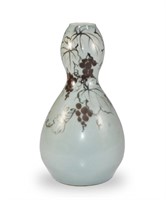Japanese Gourd Form Vase w/Grape & Vine Decoration