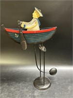 Vintage Moving Rocking Sailor Boy Rowing Boat