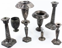 Antique Silverplate Candlesticks & Vases