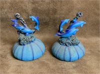 Two Dolphin Sculptures on Sea Shell 4" tall