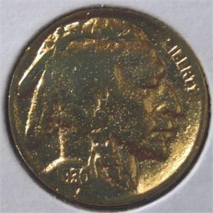 24k gold-plated 1930 buffalo nickel