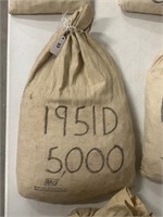 Bag of 5000 1951 D Wheat Pennies