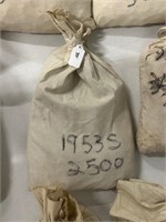 Bag of 2500 1953 S Wheat Pennies