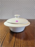 White Crockware Bowl and Lid--P Marking 10 in wide