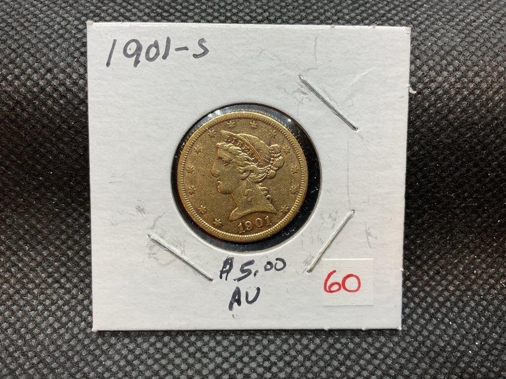 1901-S $5 GOLD HALF EAGLE