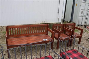 WOODEN BENCH & 2 CHAIRS