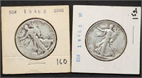 1946 D & S Walking Liberty Silver Half Dollars