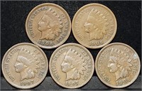 5 Nice Indian Head Cents from Estate Collection