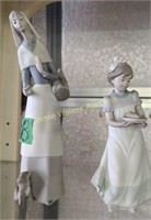 2 Lladro Figurines. Girl Holding Cake, Woman With