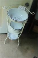 34" TALL FRENCH METAL WASH STAND, ENAMELED BOWLS
