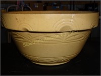 Antique Stoneware Bread Bowl has crack 14"D x