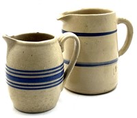 (2) Stonweare Blue & White Stripe Pitchers/Creamer