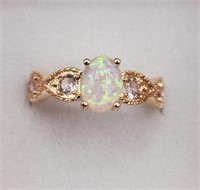 Oval 1.33 Ct White Fire Opal & Pink Topaz Ring