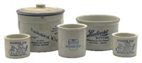 (5) Antique Advertisement Stoneware Crocks