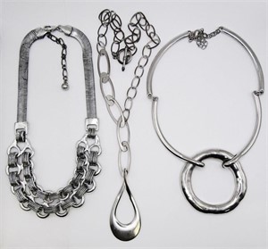 (3) SILVER TONE STATEMENT NECKLACES