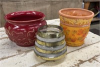 3 Small Planters, One Red Terra Cotta Signed by