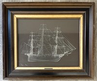 Framed Ship String Art 'Frigate La Belle Poule'