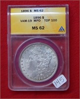 1896 Morgan Silver Dollar ANACS MS62 VAM 19 MPD