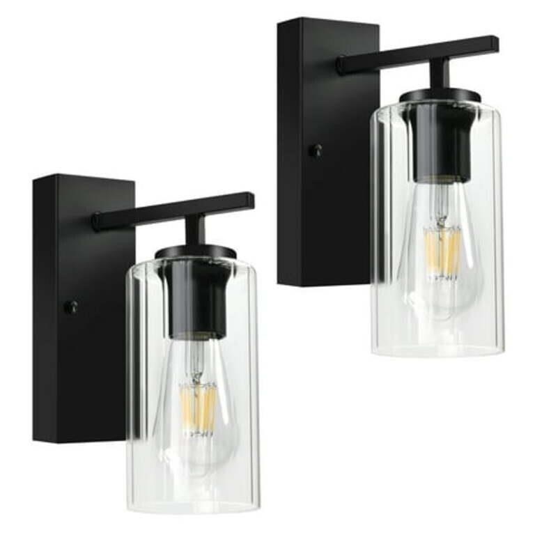 New Set of Two Wall Sconces Matte Black with Clear