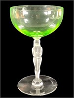 Coupe Glass Bashful Nude Stem, Uranium Green