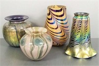 4 pieces of art glass including 7" tall Lundberg