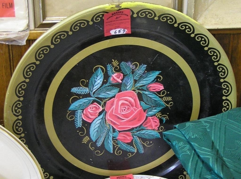 Pair of floral decorated tin ware serving trays