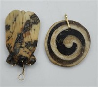 Carved Moth Stone Pendant And Spiral  Stone