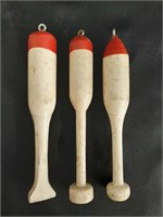 Three Hand Made Wood Fishing Bobbers