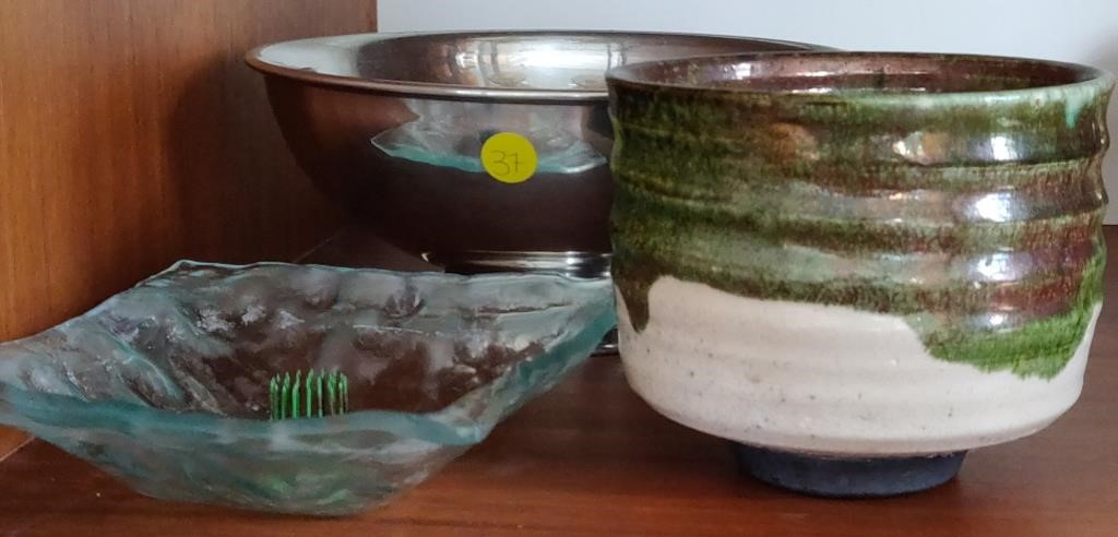 Pewter Bowl, Pottery Piece & Serving Dish