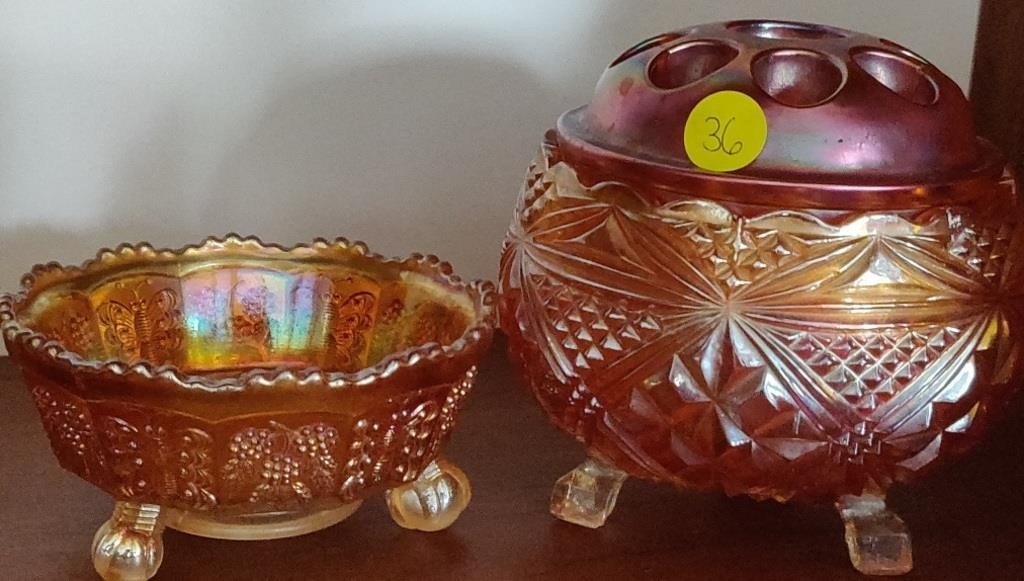 Carnival Glass Footed Bowls & Frog