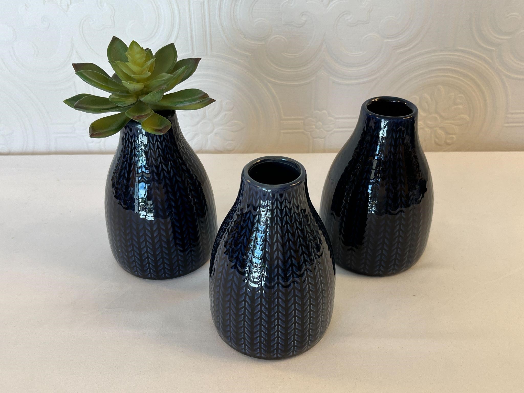 New Set of 3 Wheat Design Vases & 1 Succulent