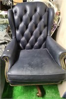 blue leather office chair w/ nailheads