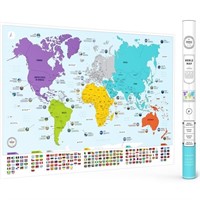 Colorful World Map with Flags & Capitals - X